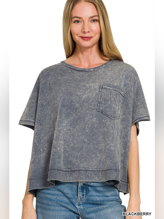 Zenana Outfitters Tops - Zenana Acid Washed Round Neck Short Sleeve Oversized T-Shirt-Womens